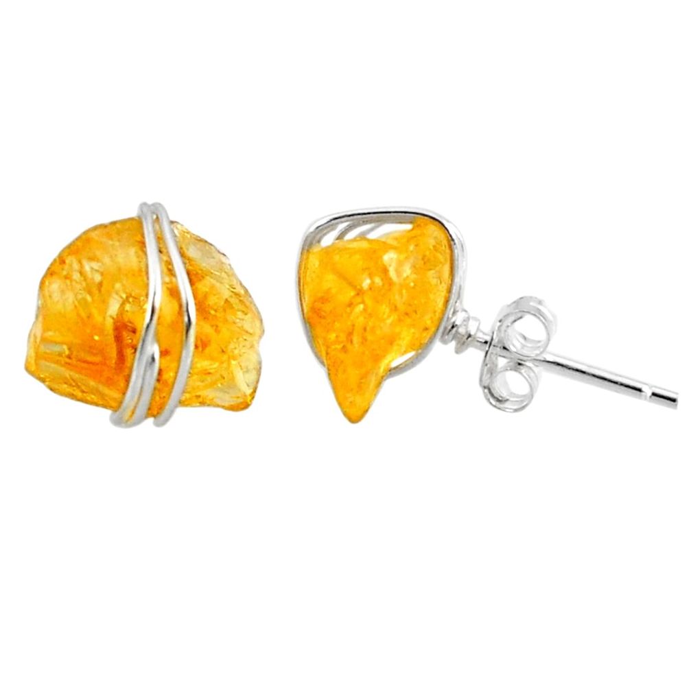 8.24cts yellow citrine raw 925 sterling silver stud earrings jewelry r79738