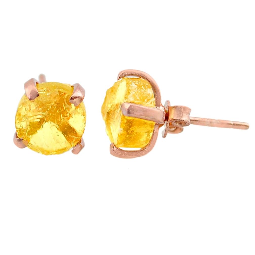 5.67cts yellow citrine raw 14k rose gold handmade stud earrings jewelry t31357