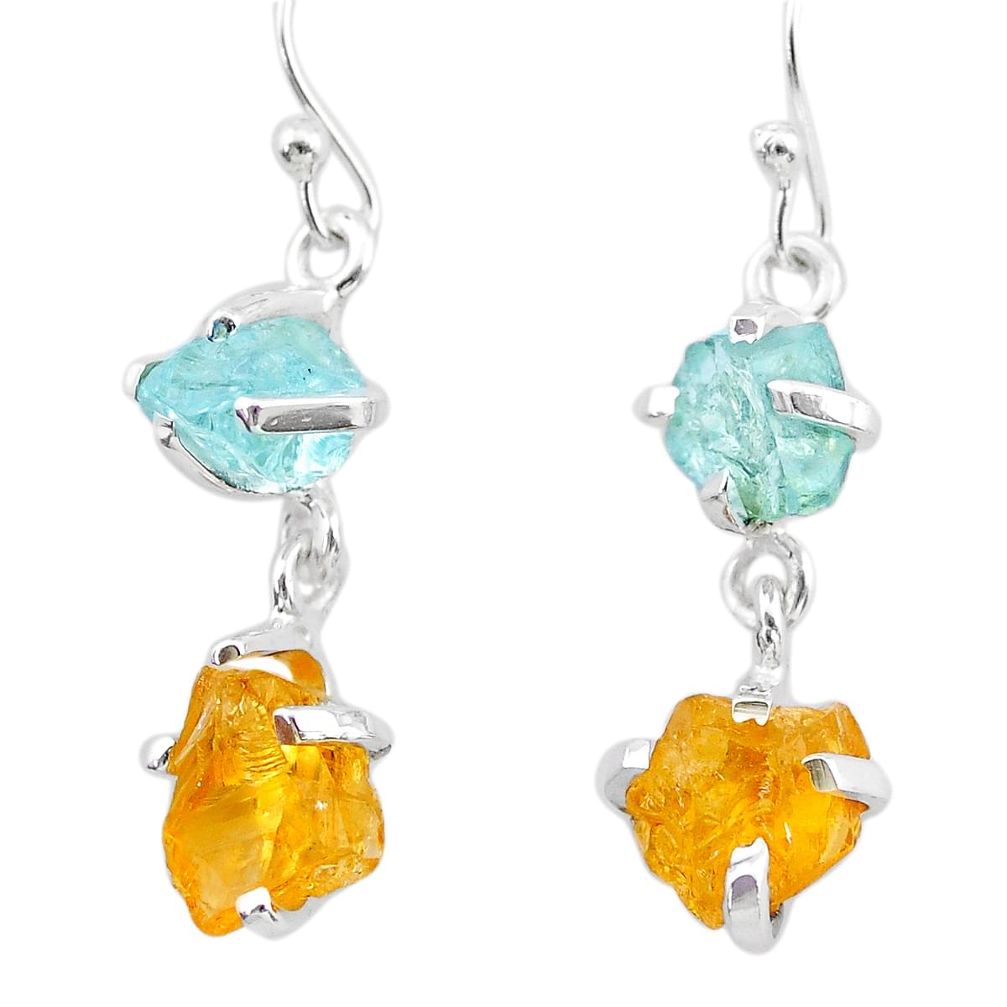 9.91cts yellow citrine rough aquamarine raw 925 silver dangle earrings t25657