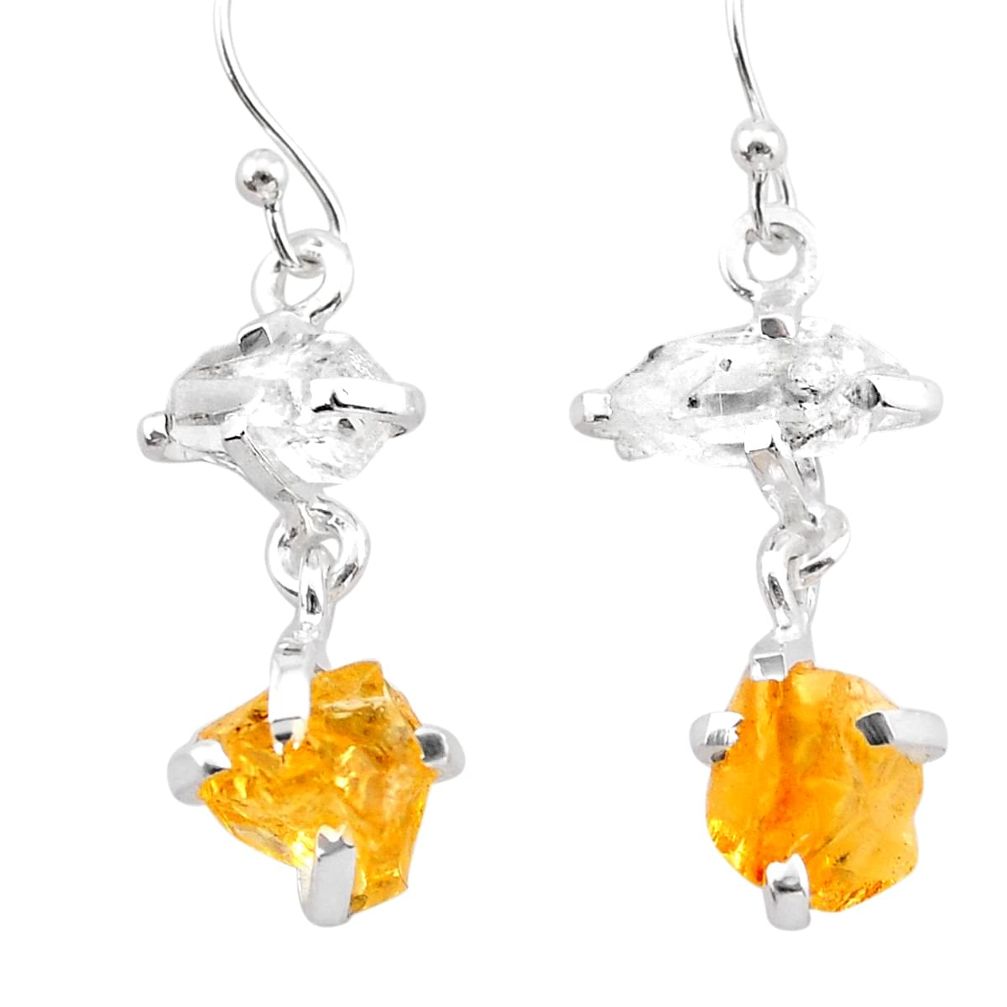 9.72cts yellow citrine rough herkimer diamond 925 silver dangle earrings t25591