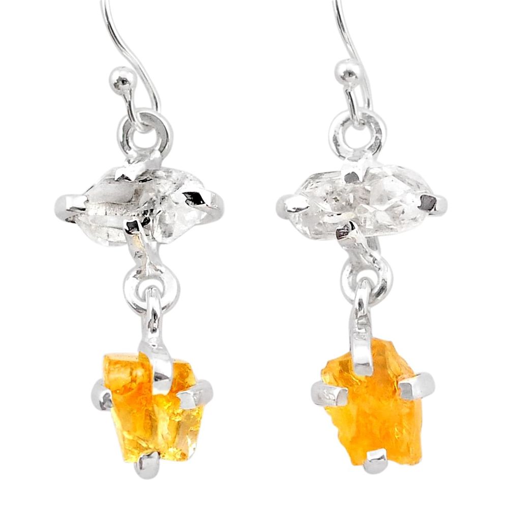 8.70cts yellow citrine rough herkimer diamond 925 silver dangle earrings t25595