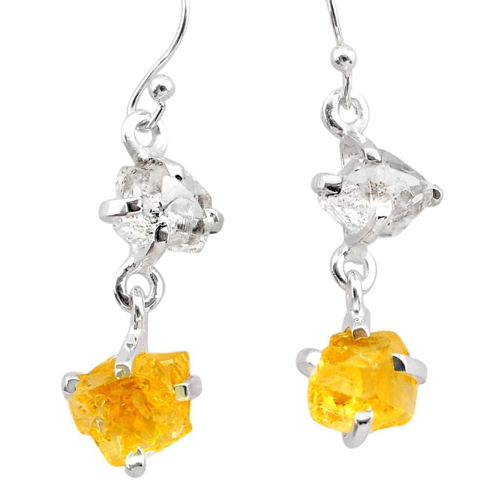 9.53cts yellow citrine rough herkimer diamond 925 silver dangle earrings t25597