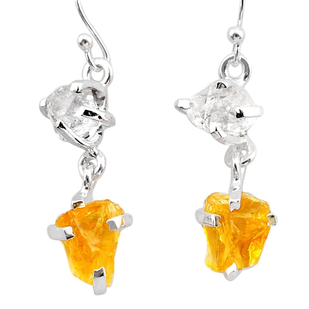 9.72cts yellow citrine rough herkimer diamond 925 silver dangle earrings t25600