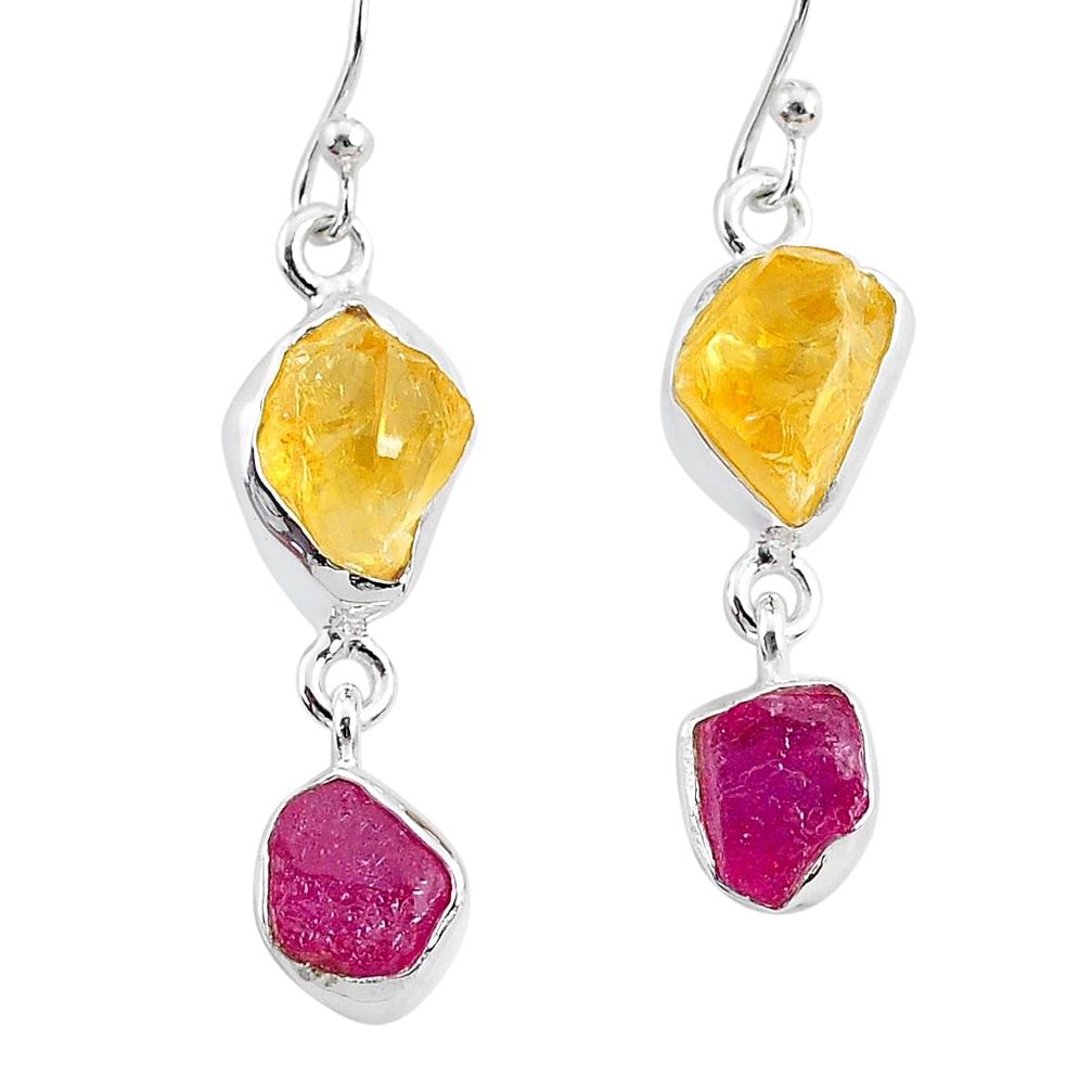 11.25cts yellow citrine raw ruby rough 925 silver dangle earrings r93685