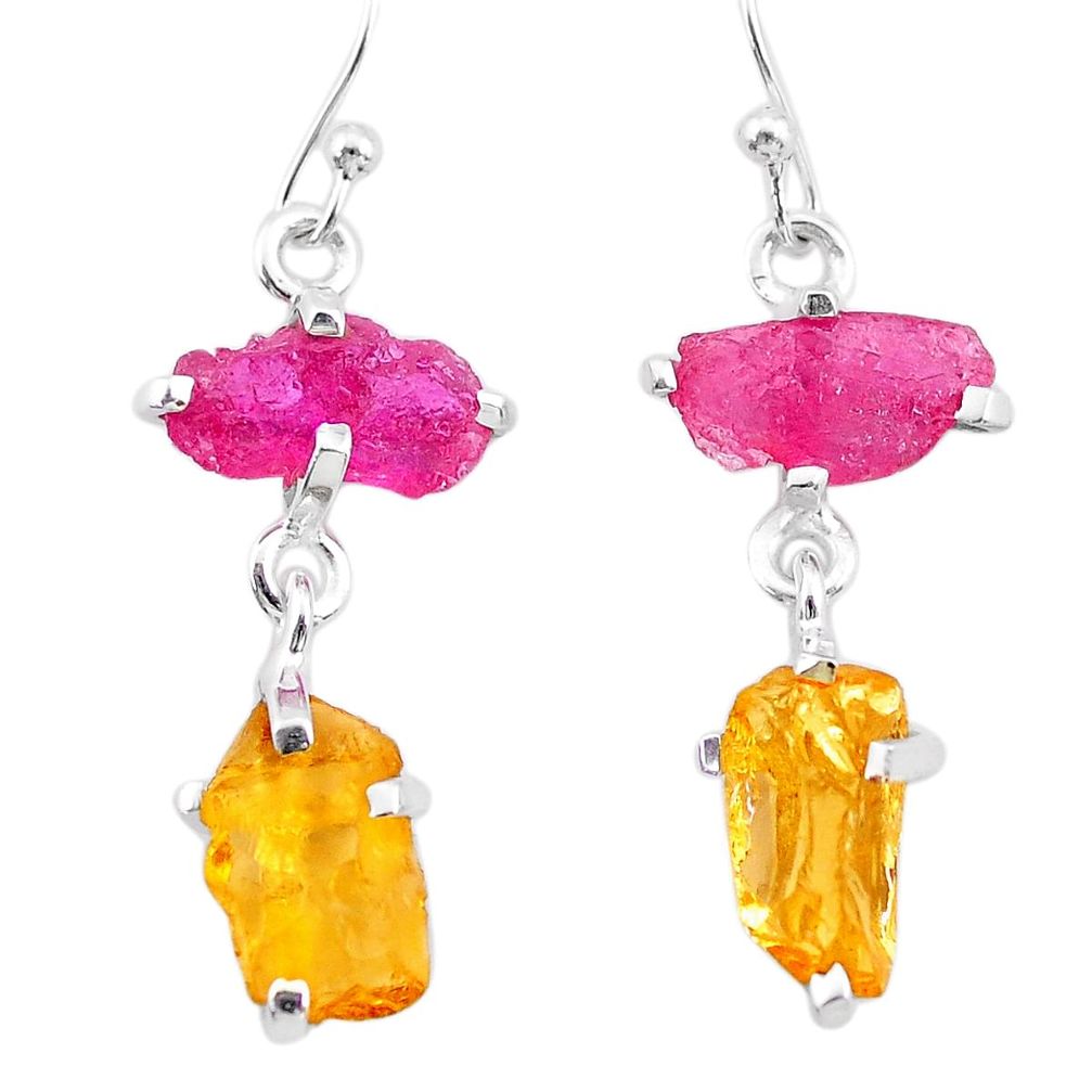 9.07cts yellow citrine rough ruby raw 925 silver dangle earrings t25641