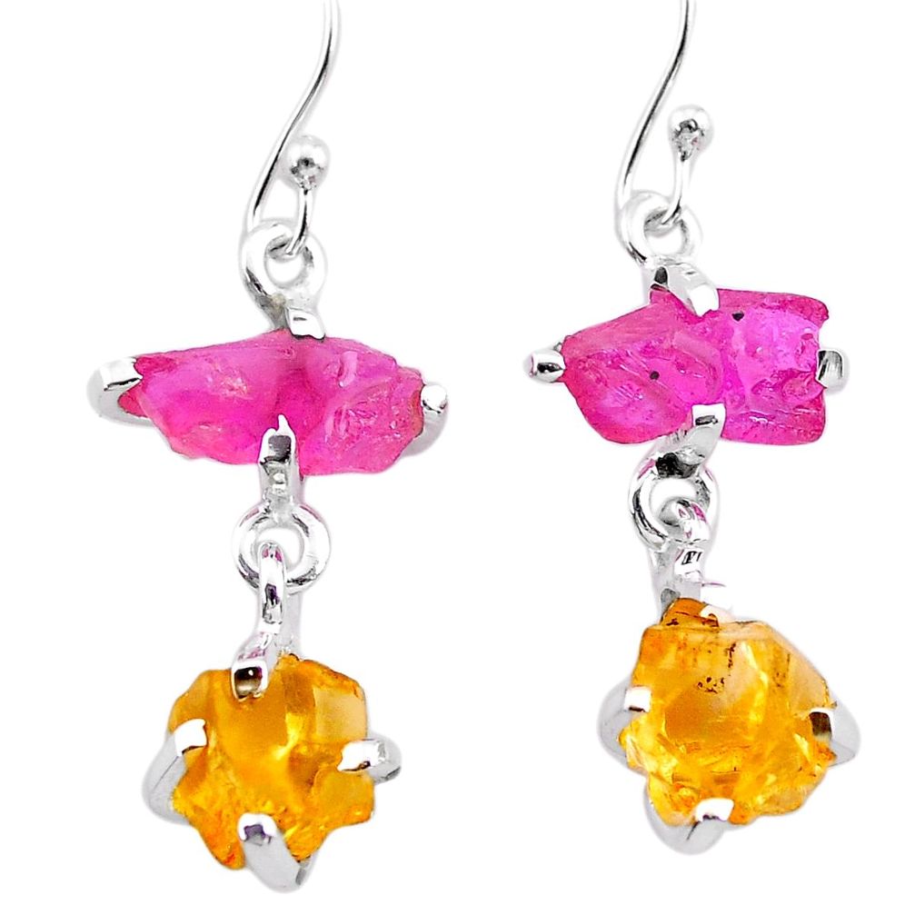 9.05cts yellow citrine rough ruby raw 925 silver dangle earrings t25645