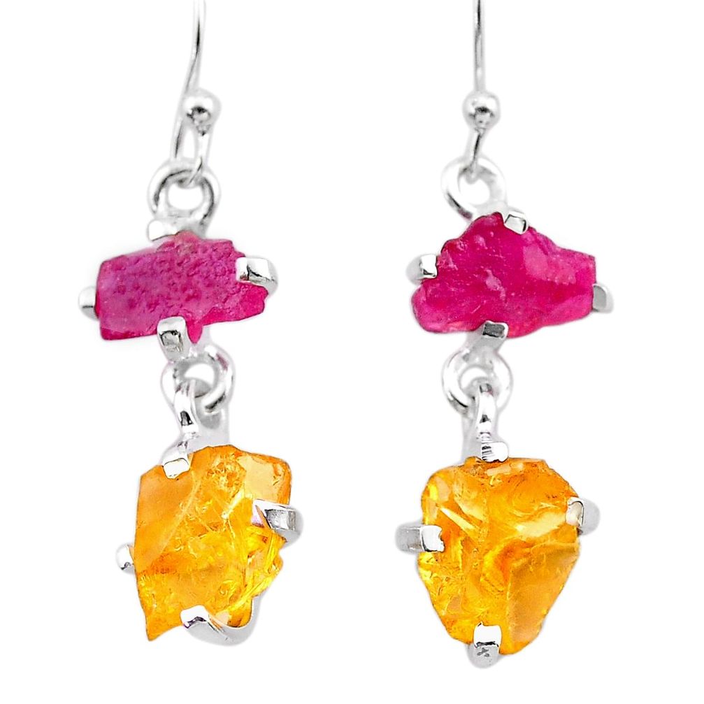 9.54cts yellow citrine rough ruby raw 925 silver dangle earrings t25648