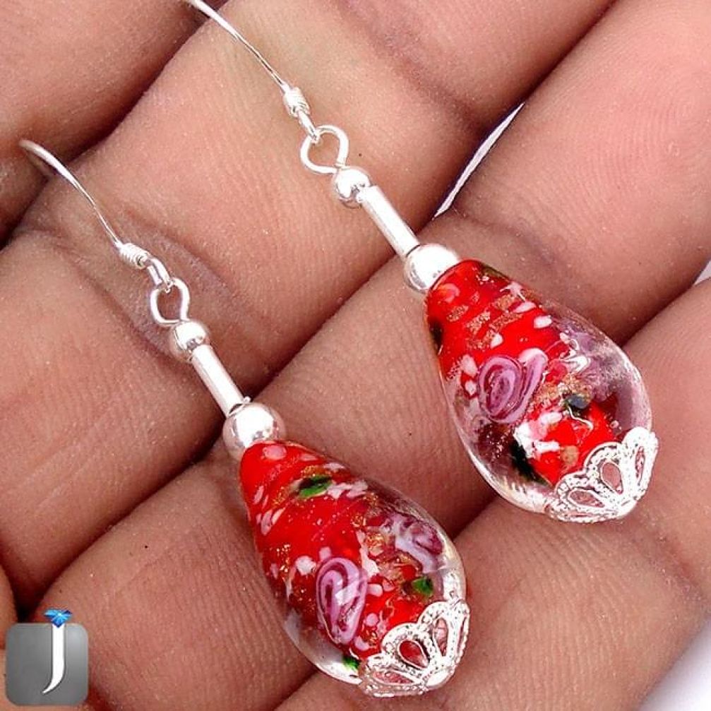 LUXURY MULTICOLOR DICHROIC GLASS 925 STERLING SILVER EARRINGS JEWELRY G34467