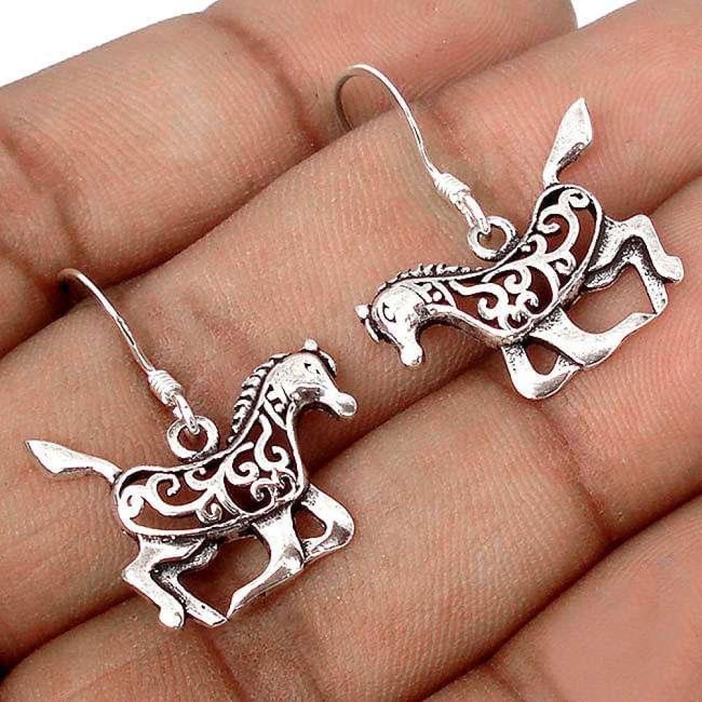 3.89gms MAGICAL HORSE CHARM 925 STERLING SILVER DANGLE EARRINGS JEWELRY H16486