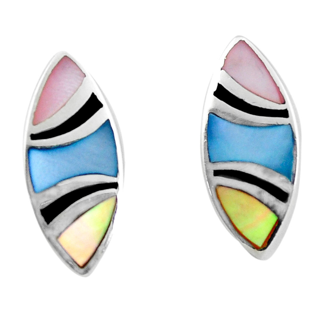 4.02gms multi color blister pearl enamel 925 sterling silver earrings c3082