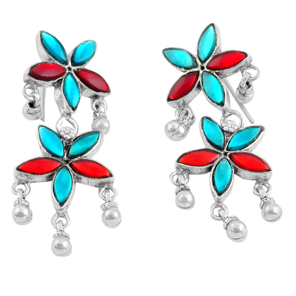 16.26gms multi color enamel 925 sterling silver earrings jewelry c4505