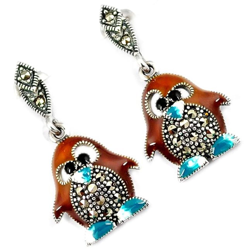Multi color enamel marcasite 925 sterling silver penguin earrings jewelry h48320