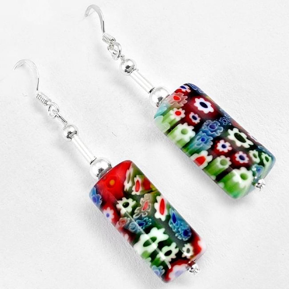 Multi color italian murano glass 925 silver dangle earrings jewelry h46145