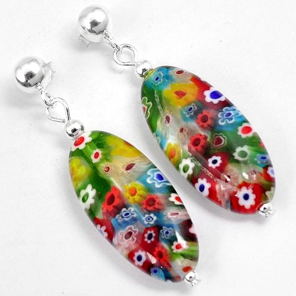 Multi color italian murano glass 925 silver dangle earrings jewelry h46149