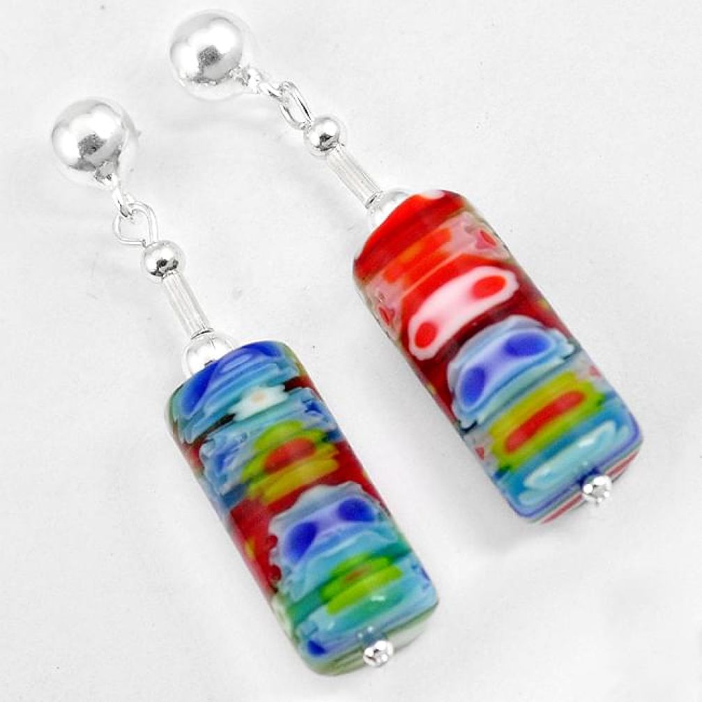 Multi color italian murano glass 925 silver dangle earrings jewelry h46154