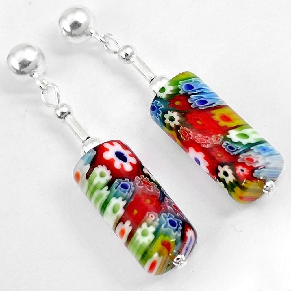 Multi color italian murano glass 925 silver dangle earrings jewelry h46155