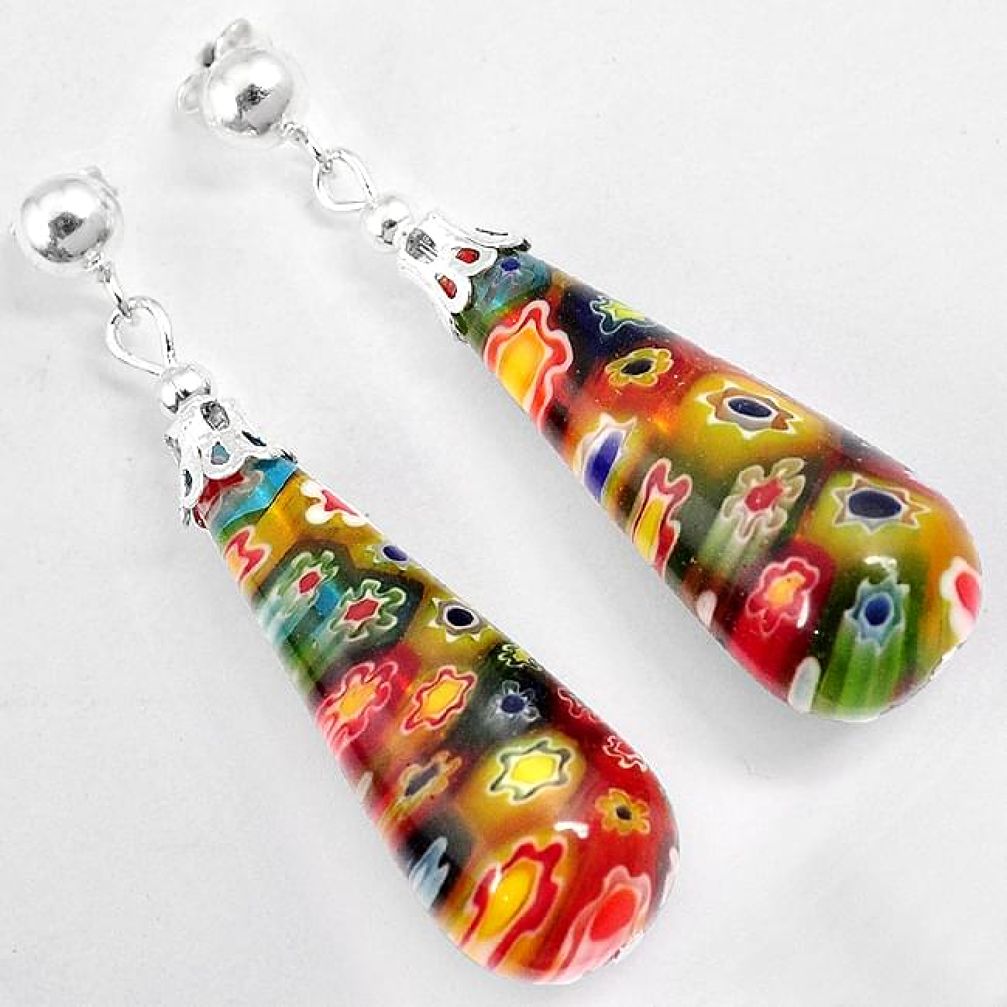 Multi color italian murano glass 925 silver dangle earrings jewelry h46159