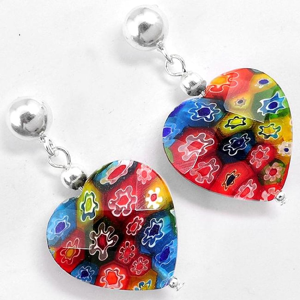 Multi color italian murano glass 925 silver heart dangle earrings jewelry h46156