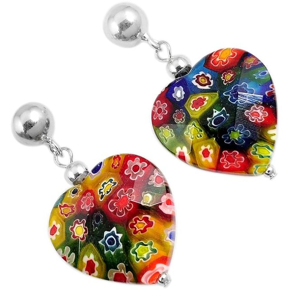 Multi color italian murano glass 925 silver heart dangle earrings jewelry h54155
