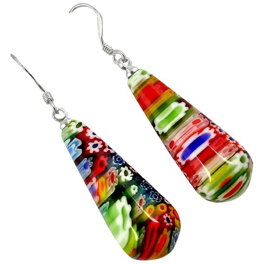 MULTI COLOR ITALIAN MURANO GLASS 925 SILVER TEARDROP DANGLE EARRINGS H29701