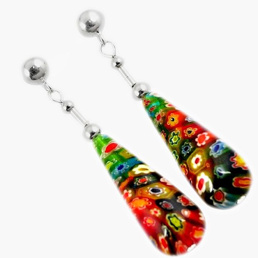 MULTI COLOR ITALIAN MURANO GLASS 925 SILVER TEARDROP DANGLE EARRINGS H29737