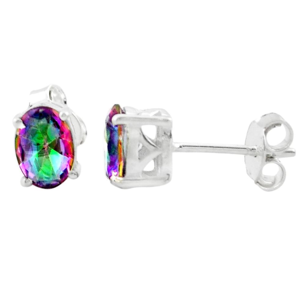 3.46cts multi color rainbow topaz 925 sterling silver stud earrings p74708