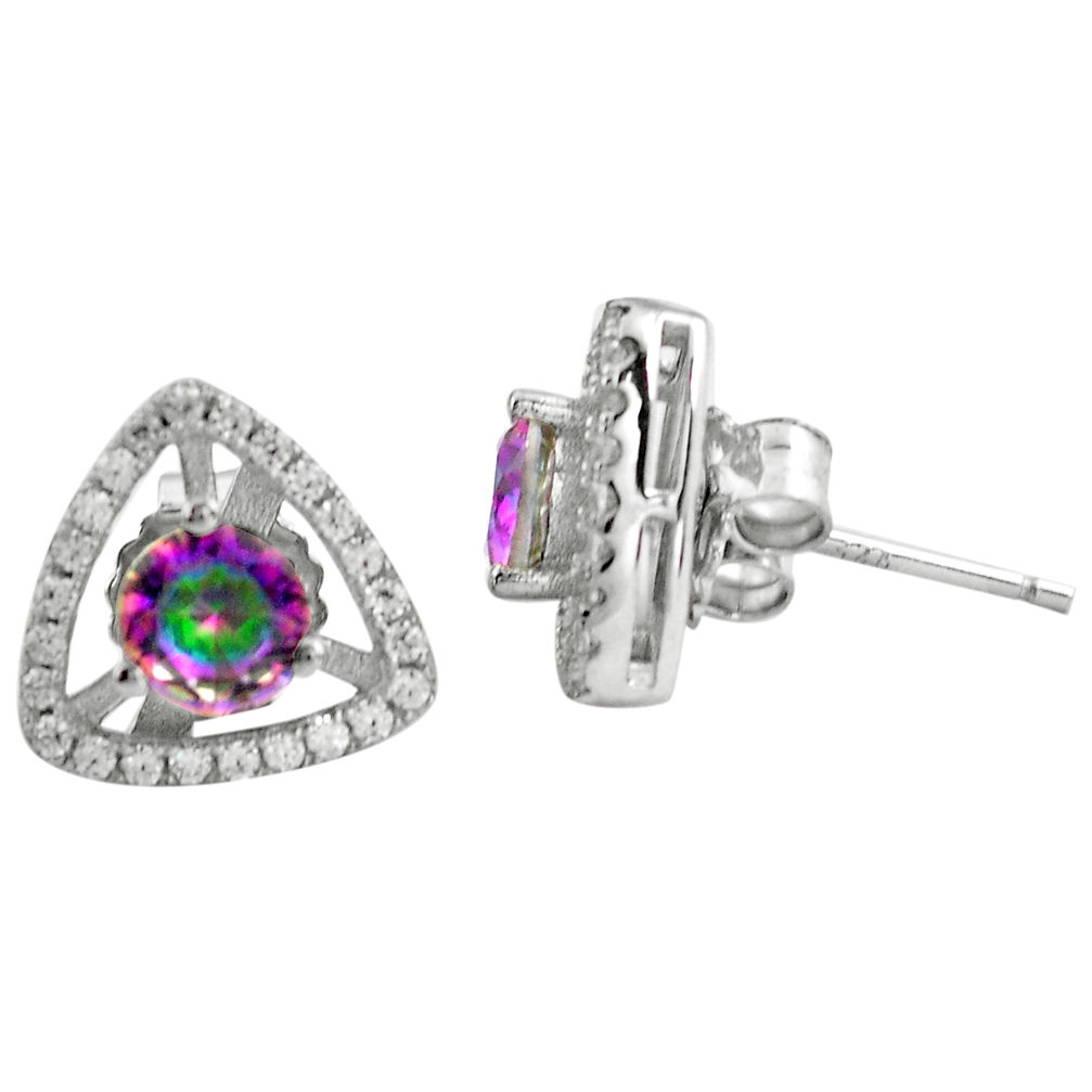 LAB 4.30cts multi color rainbow topaz topaz 925 sterling silver stud earrings c4536