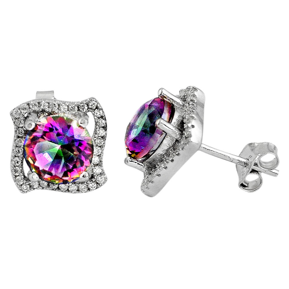 LAB 7.67cts multi color rainbow topaz topaz 925 sterling silver stud earrings c5169
