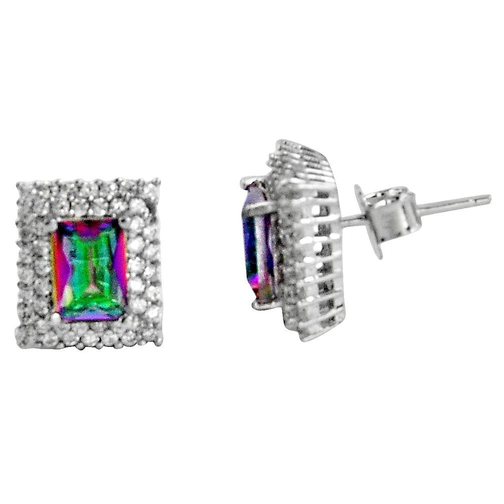 LAB 4.90cts multi color rainbow topaz topaz 925 sterling silver stud earrings c5214