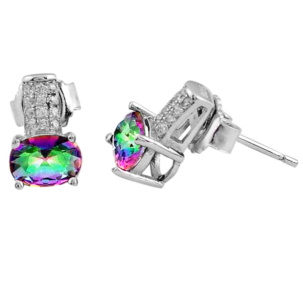 4.16cts multi color rainbow topaz white topaz 925 sterling silver earrings c4573