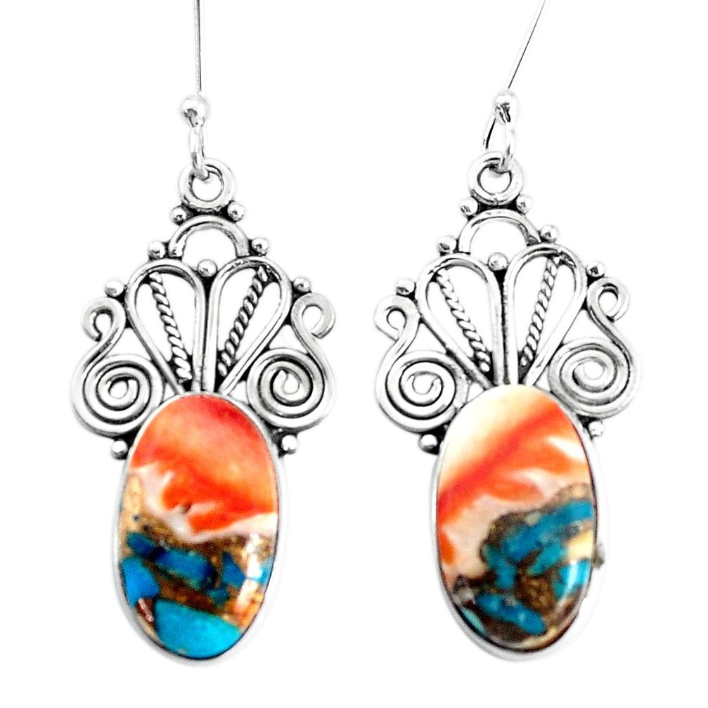 12.83cts multi color spiny oyster arizona turquoise 925 silver earrings p34861