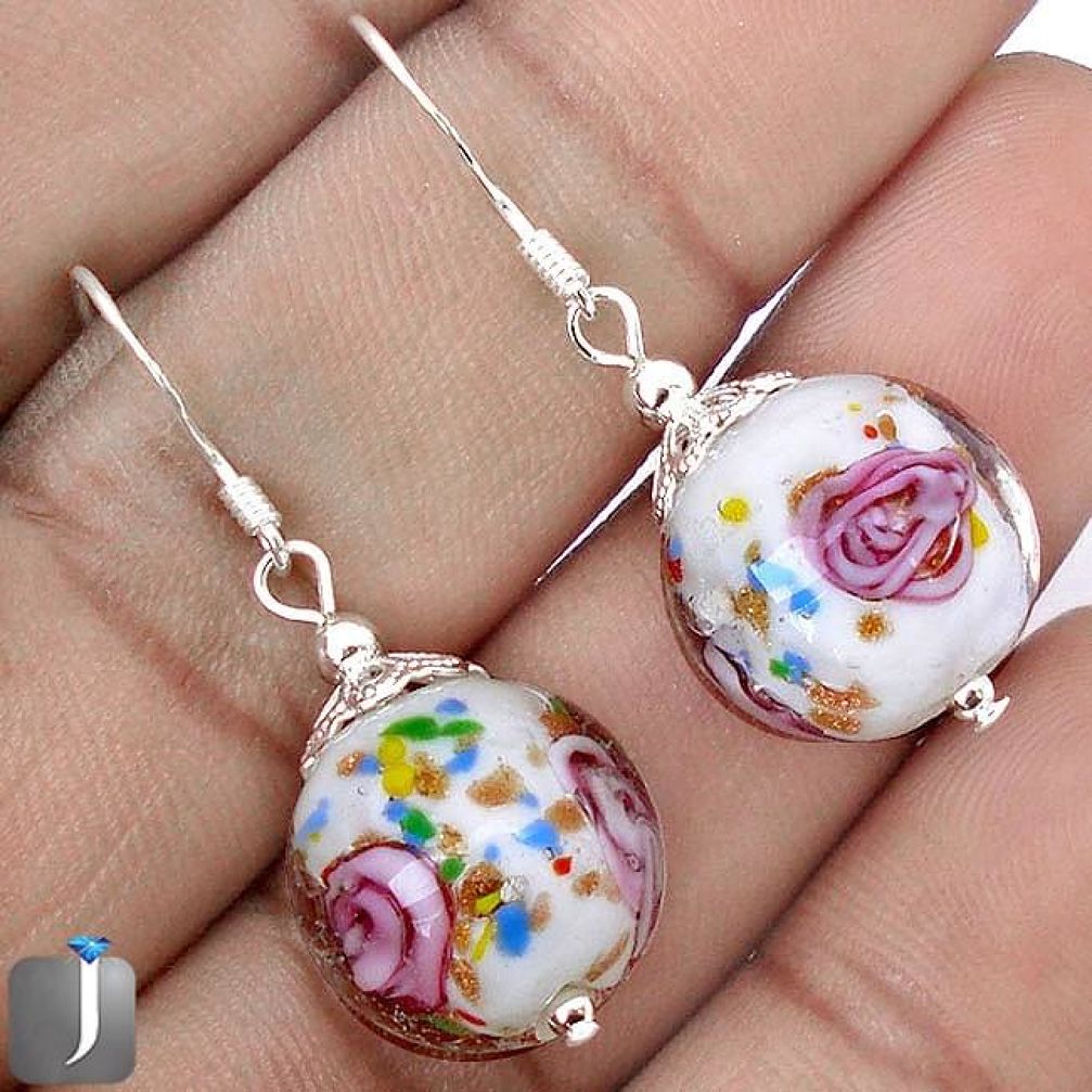 MULTICOLOR DICHROIC FLOWER GLASS 925 STERLING SILVER EARRINGS JEWELRY G38469