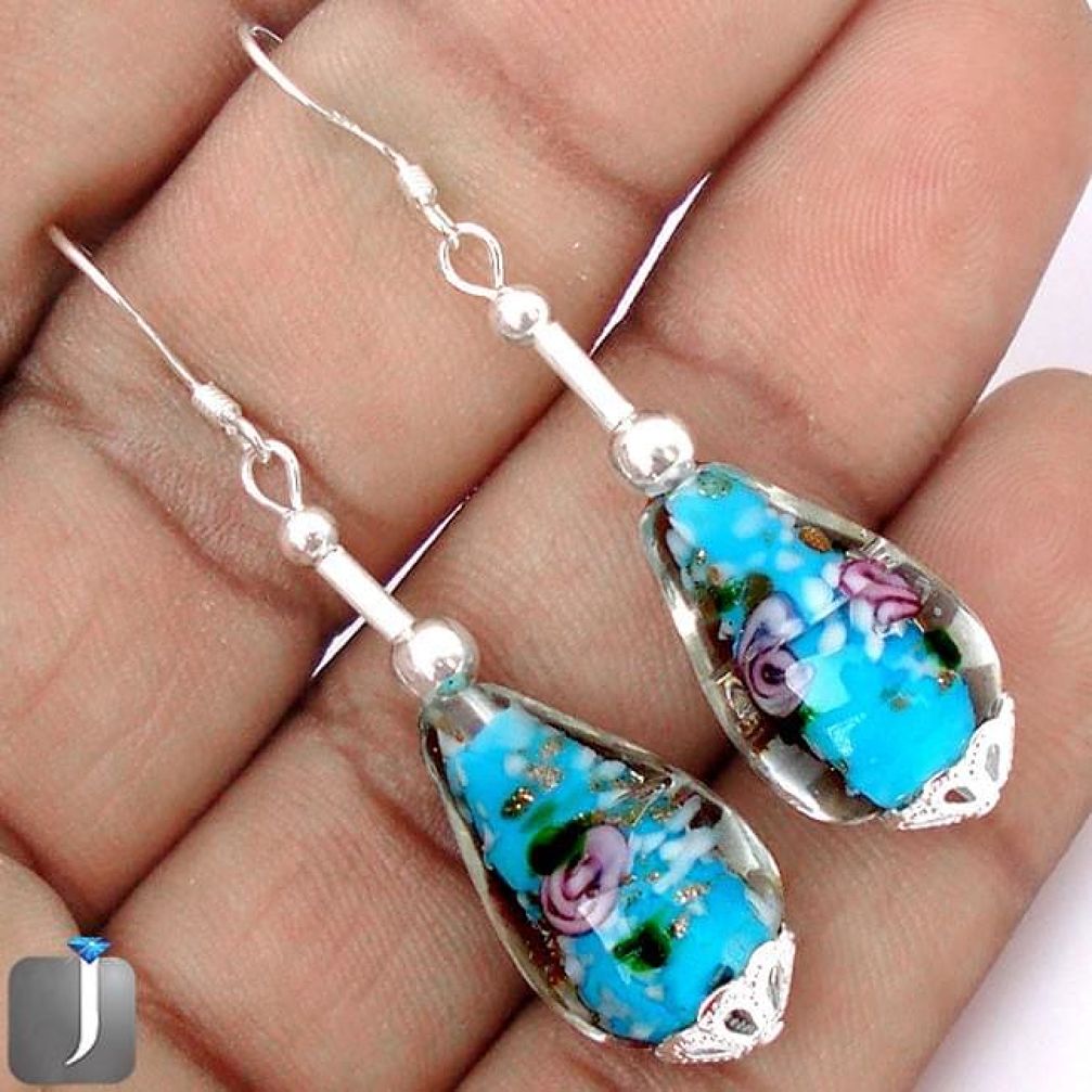 MULTICOLOR DICHROIC GLASS 925 STERLING SILVER DANGLE EARRINGS JEWELRY G34477