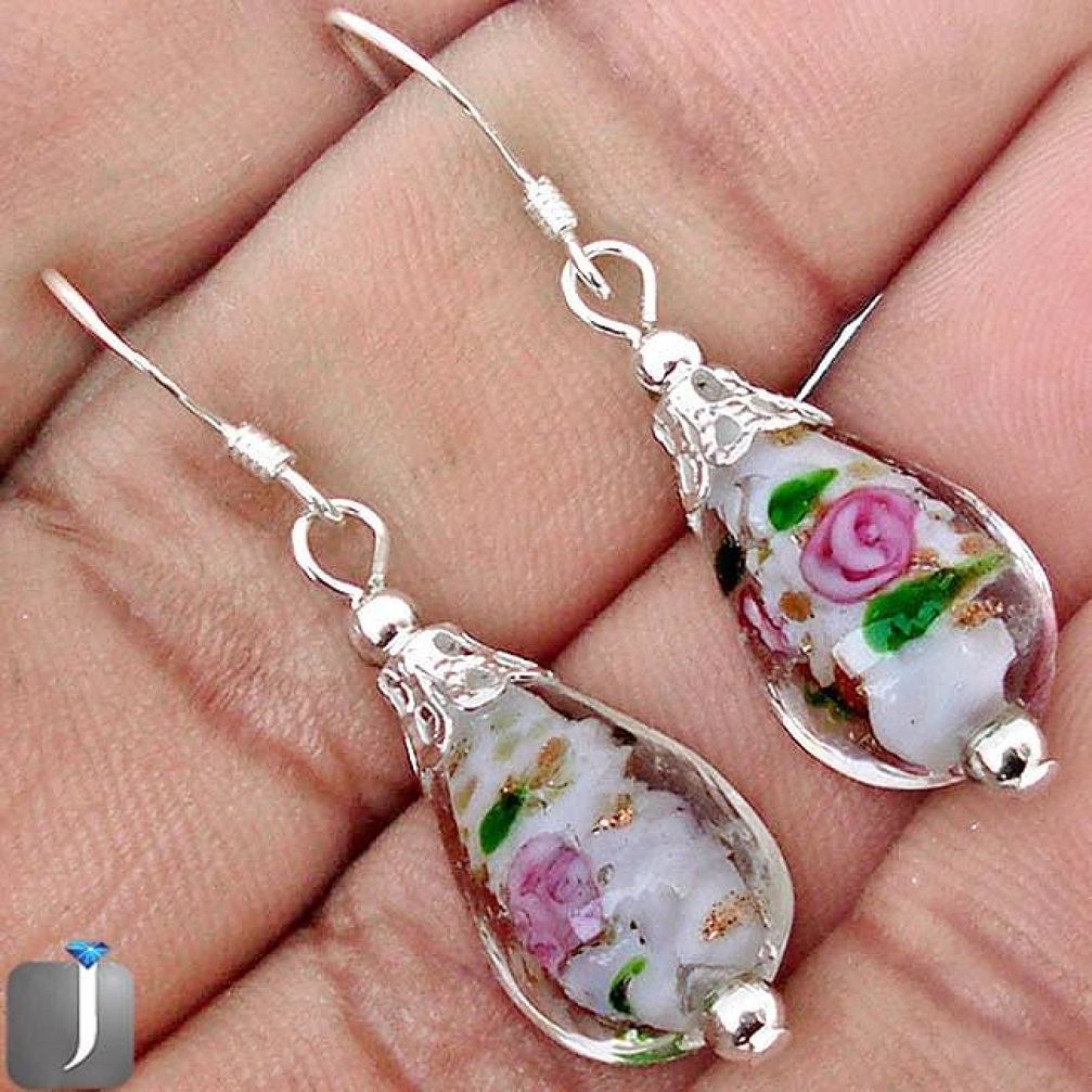 18.94cts MULTICOLOR DICHROIC GLASS 925 STERLING SILVER EARRINGS JEWELRY G42473