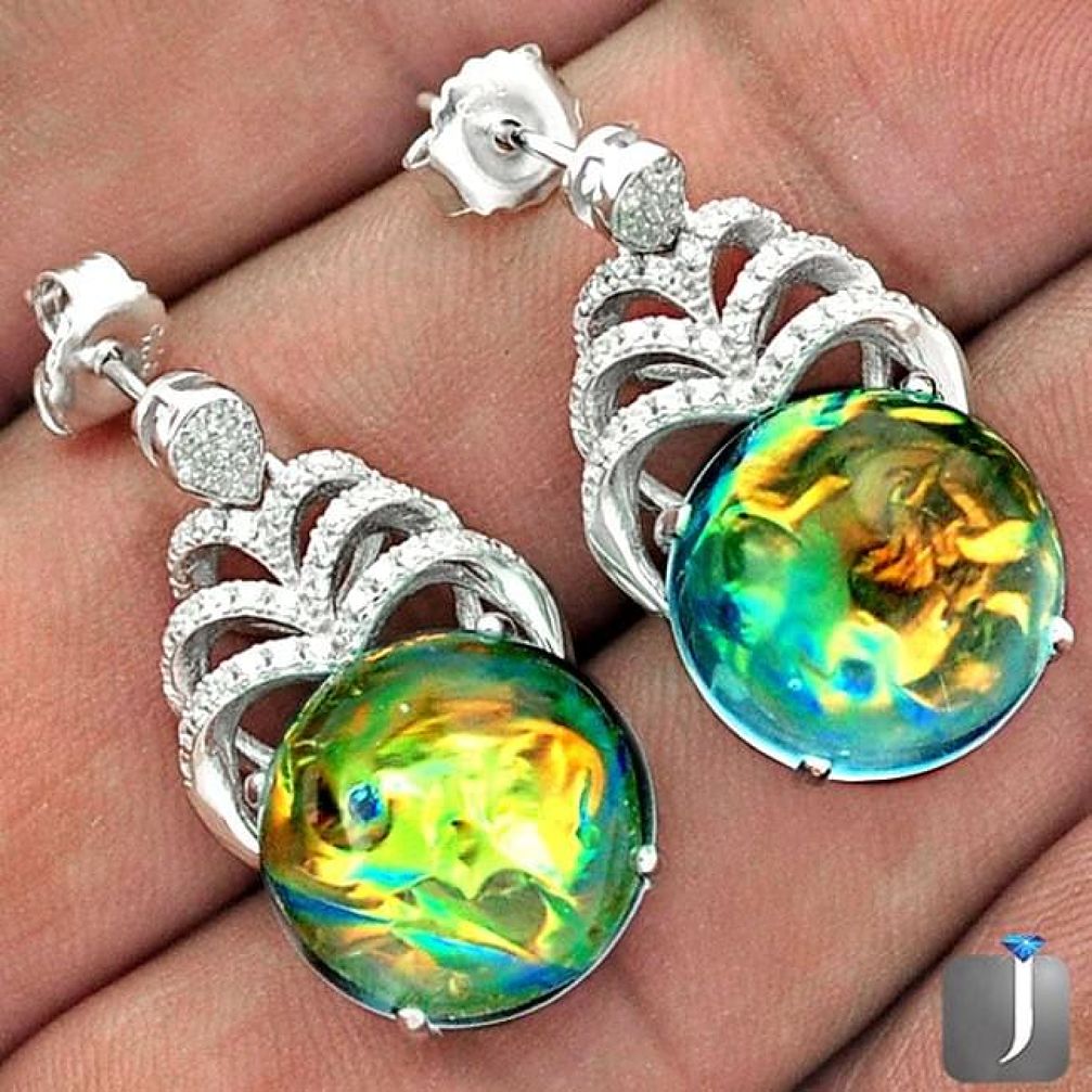 MULTICOLOR DICHROIC GLASS WHITE TOPAZ 925 SILVER DANGLE EARRINGS JEWELRY G42147