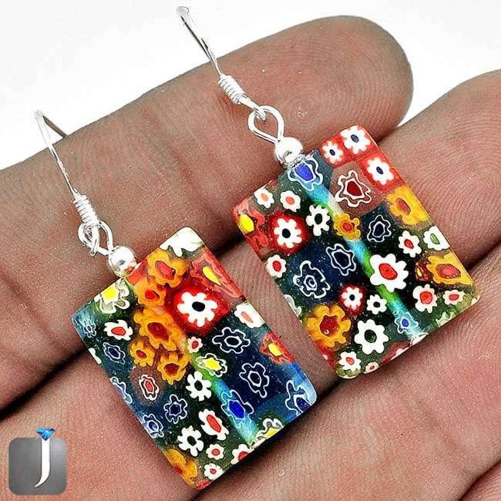 MULTICOLOR ITALIAN MURANO GLASS 925 STERLING SILVER DANGLE EARRINGS G70297