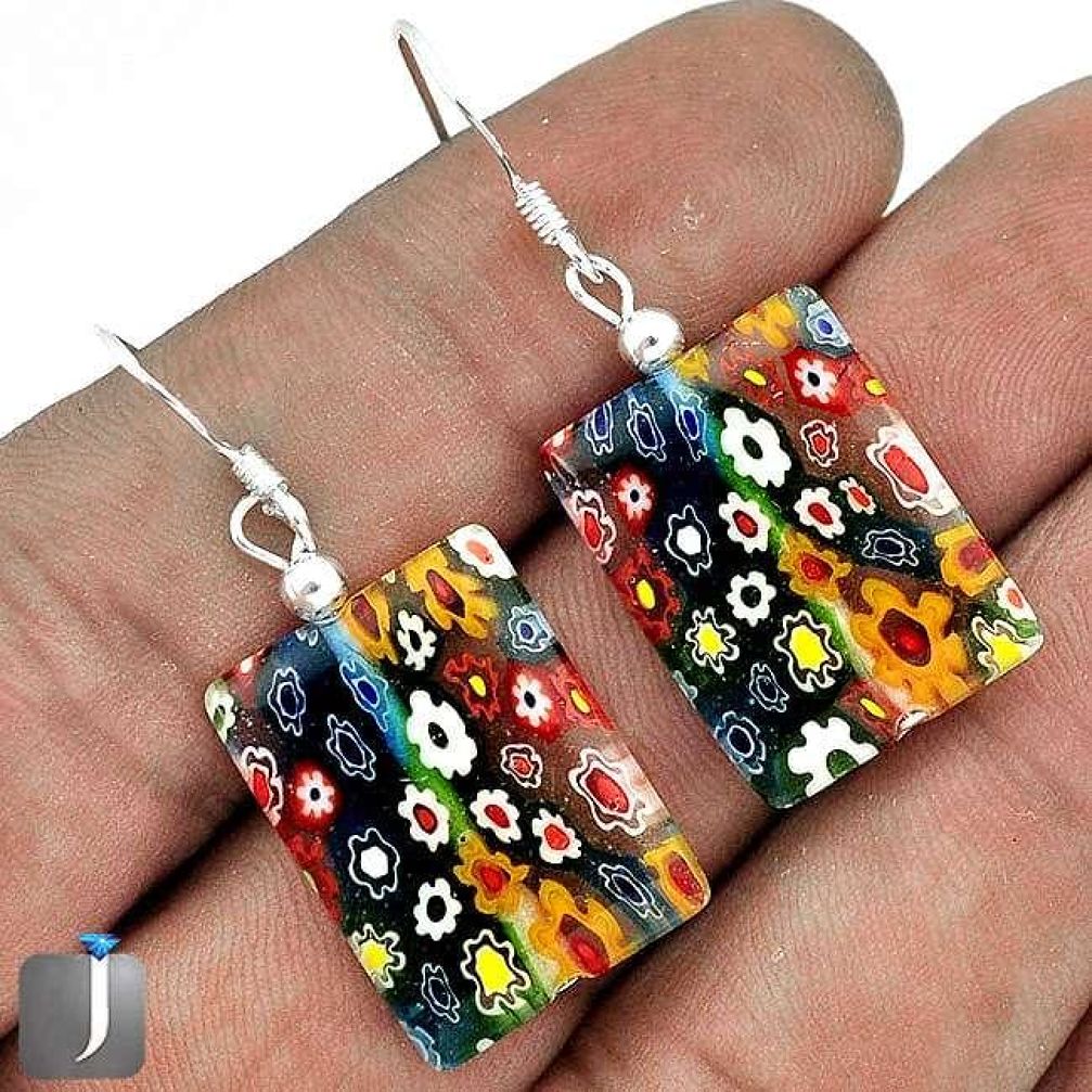 MULTICOLOR ITALIAN MURANO GLASS 925 STERLING SILVER EARRINGS JEWELRY G70281