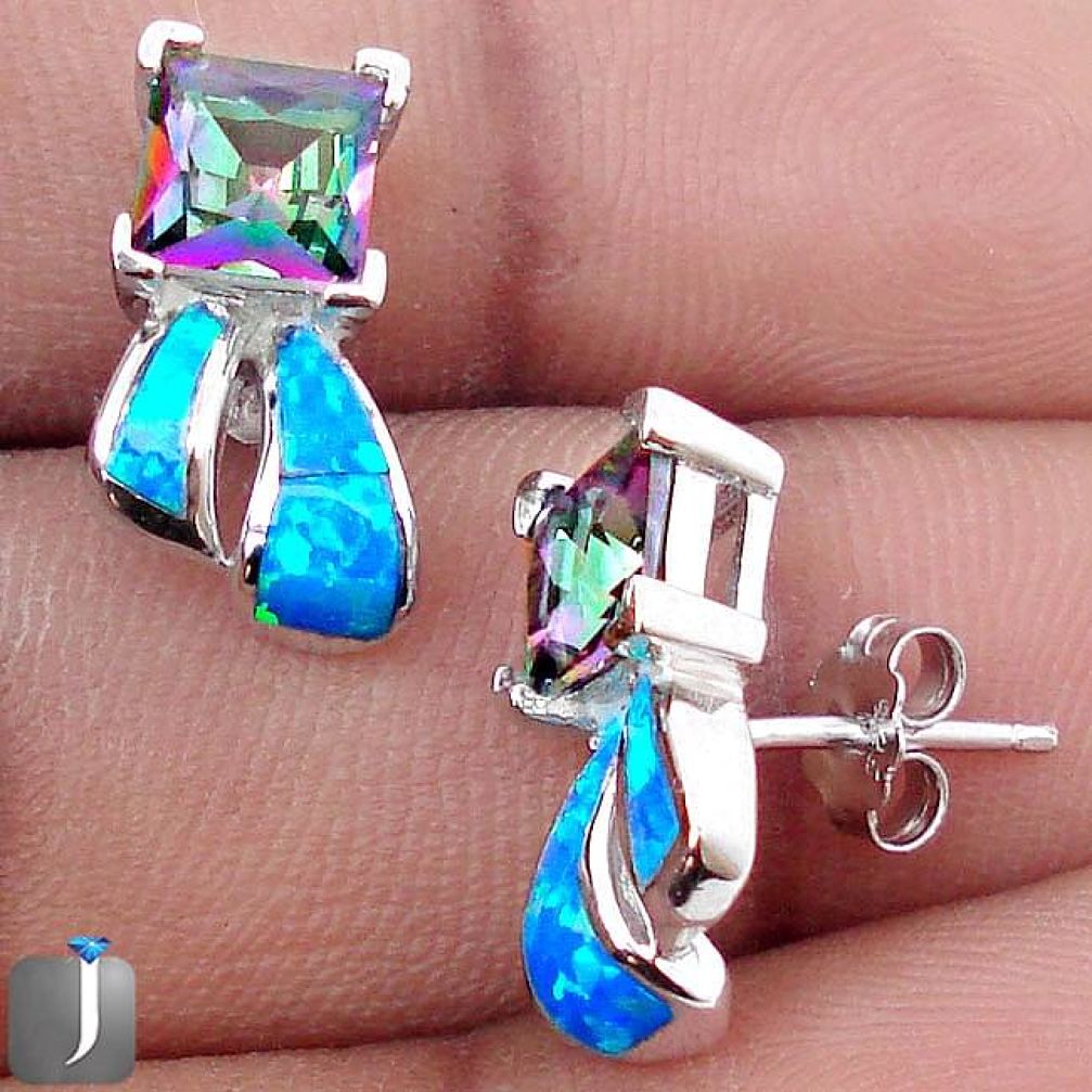 MULTICOLOR RAINBOW TOPAZ AUSTRALIAN OPAL 925 SILVER STUD EARRINGS JEWELRY F94788