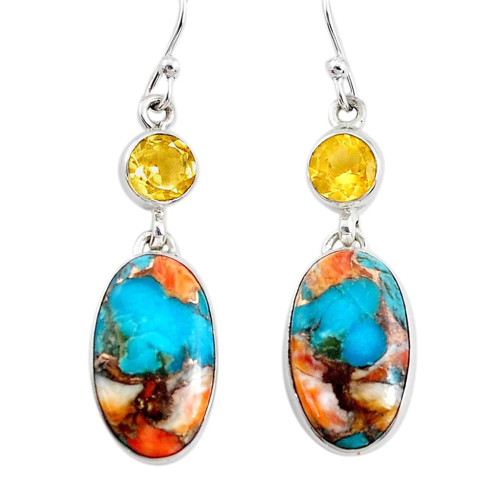 18.25cts multicolor spiny oyster arizona turquoise 925 silver earrings p39602