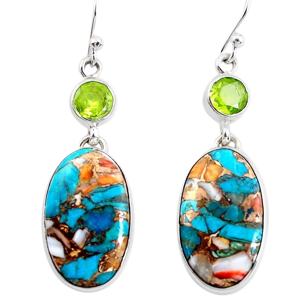 23.97cts multicolor spiny oyster arizona turquoise 925 silver earrings p39605