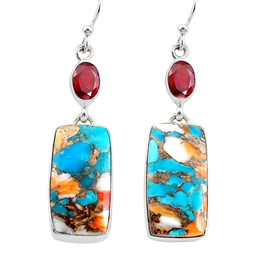 24.39cts multicolor spiny oyster arizona turquoise 925 silver earrings p39611