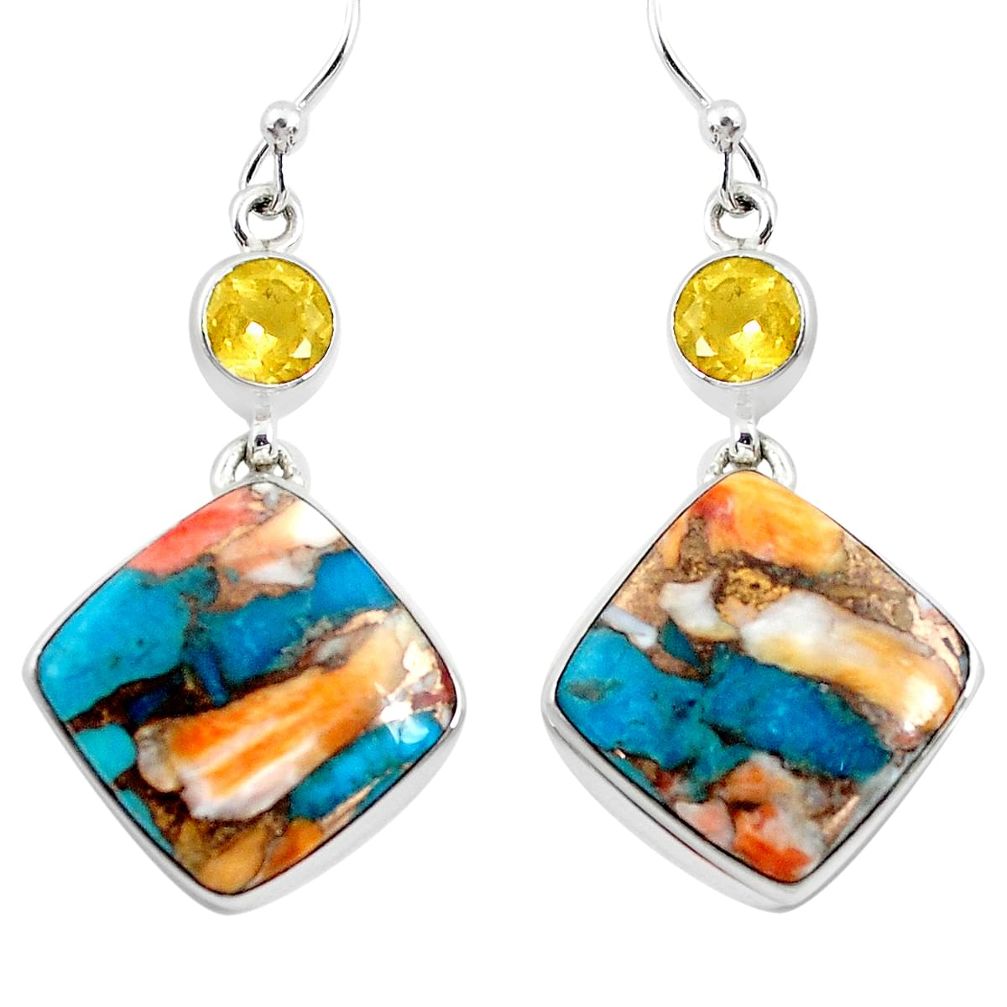 26.03cts multicolor spiny oyster arizona turquoise 925 silver earrings p39612