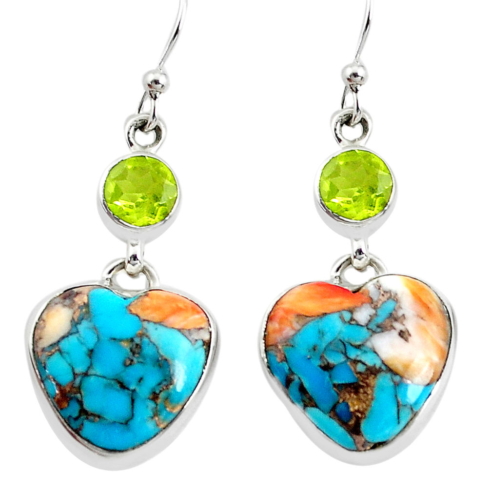 18.77cts multicolor spiny oyster arizona turquoise 925 silver earrings p39625