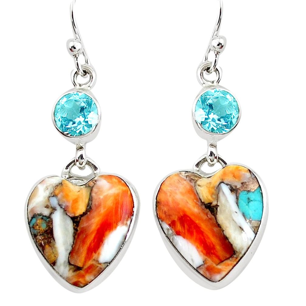 17.48cts multicolor spiny oyster arizona turquoise 925 silver earrings p39628