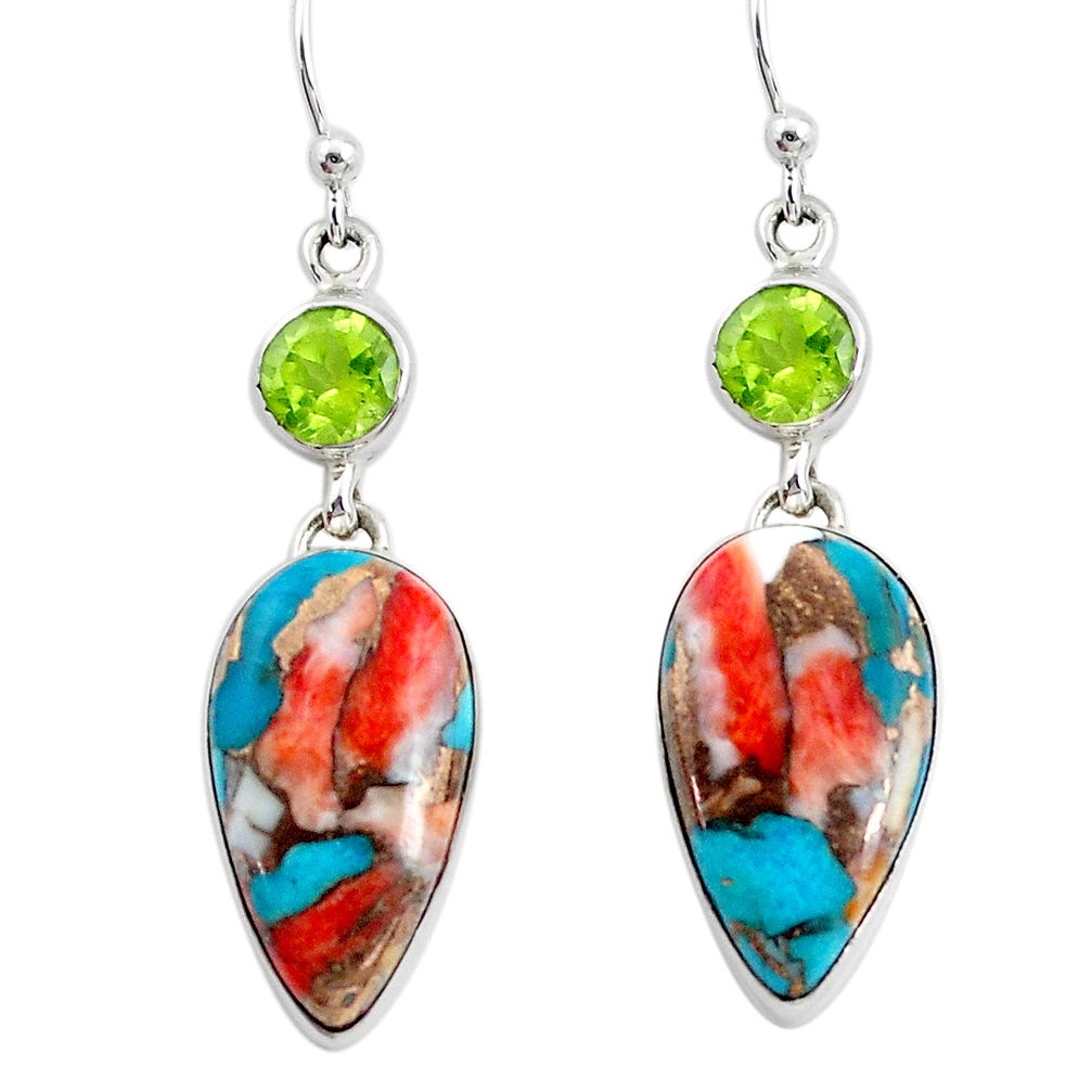 21.24cts multicolor spiny oyster arizona turquoise 925 silver earrings p39635