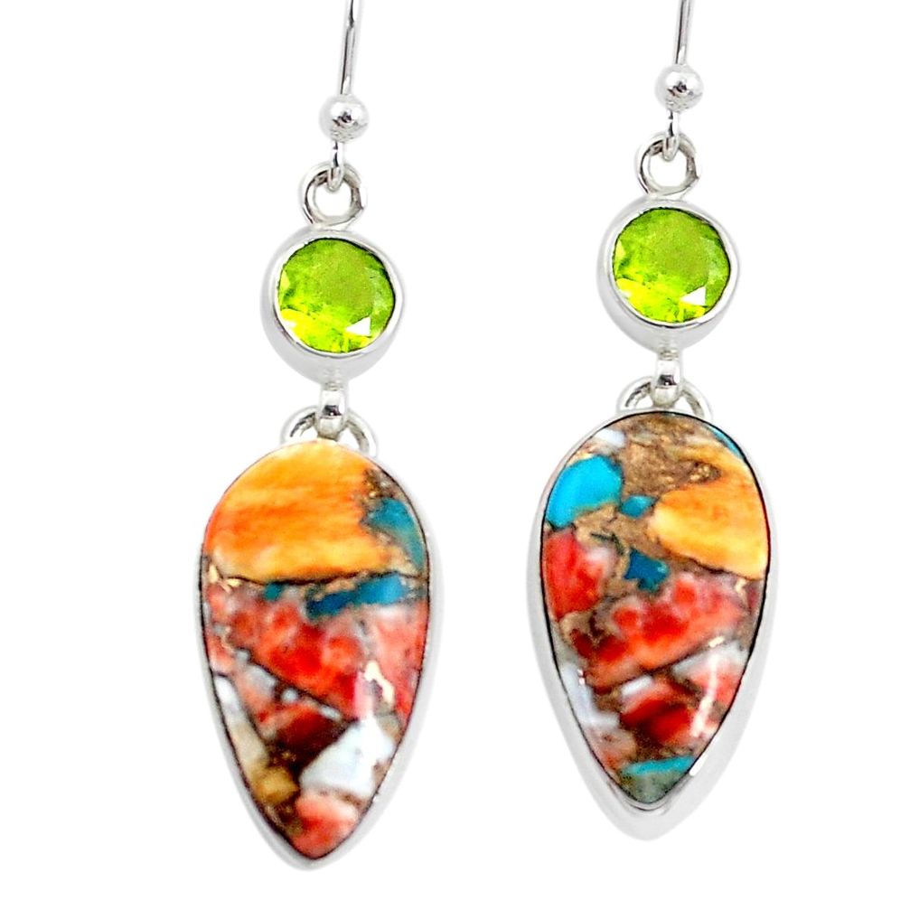 20.55cts multicolor spiny oyster arizona turquoise 925 silver earrings p39641