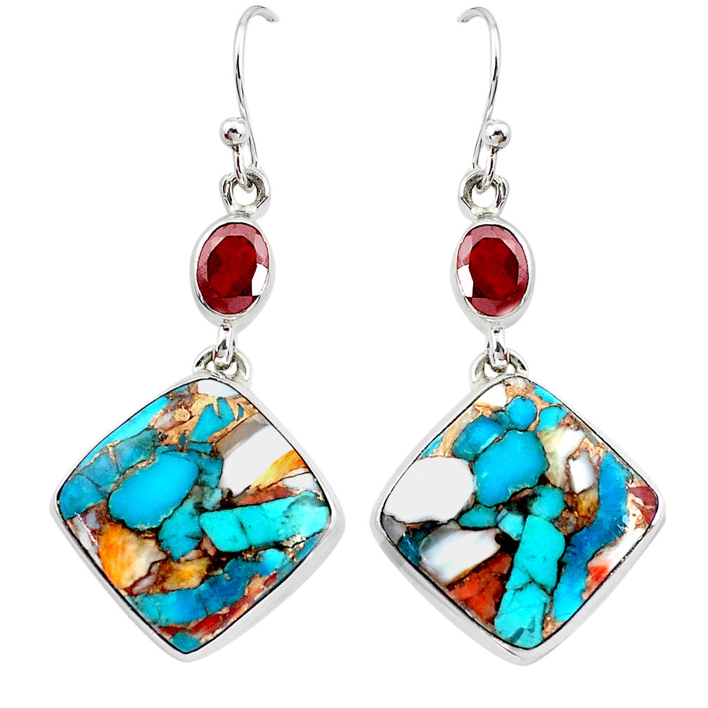 25.45cts multicolor spiny oyster arizona turquoise 925 silver earrings p39653