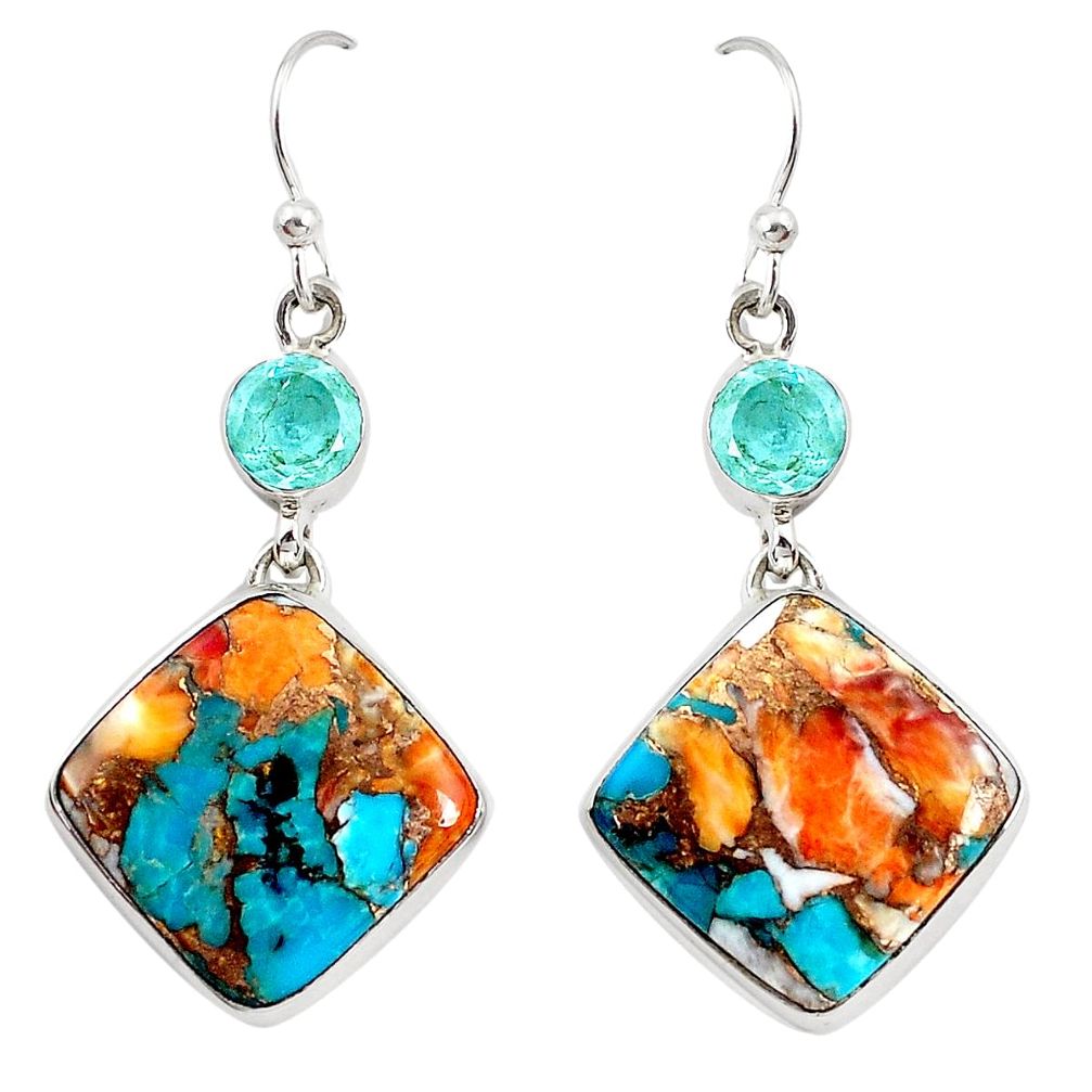 23.97cts multicolor spiny oyster arizona turquoise 925 silver earrings p39655