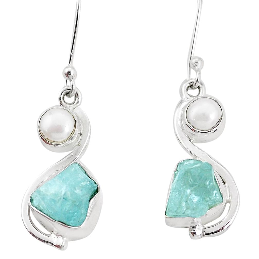 12.07cts natural aqua aquamarine rough pearl 925 silver dangle earrings p32726