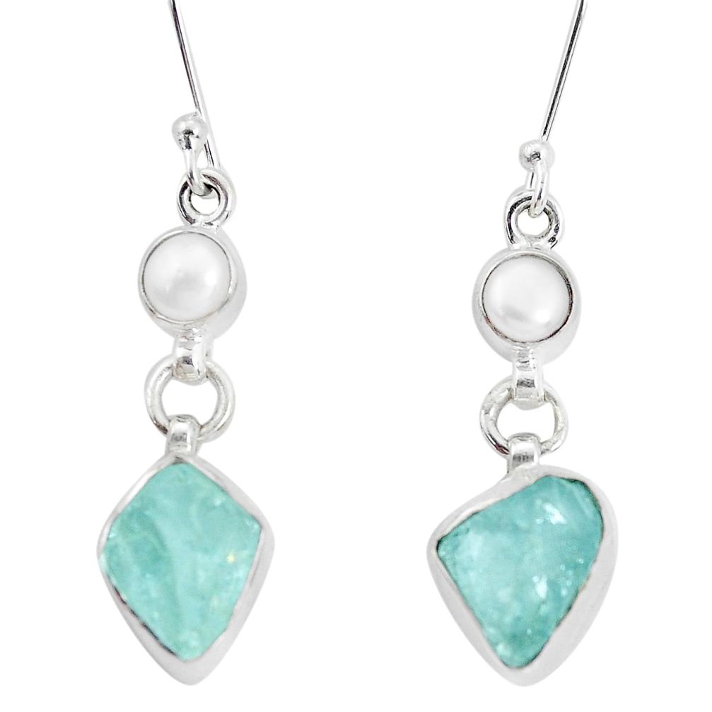 11.23cts natural aqua aquamarine rough pearl 925 silver dangle earrings p32732